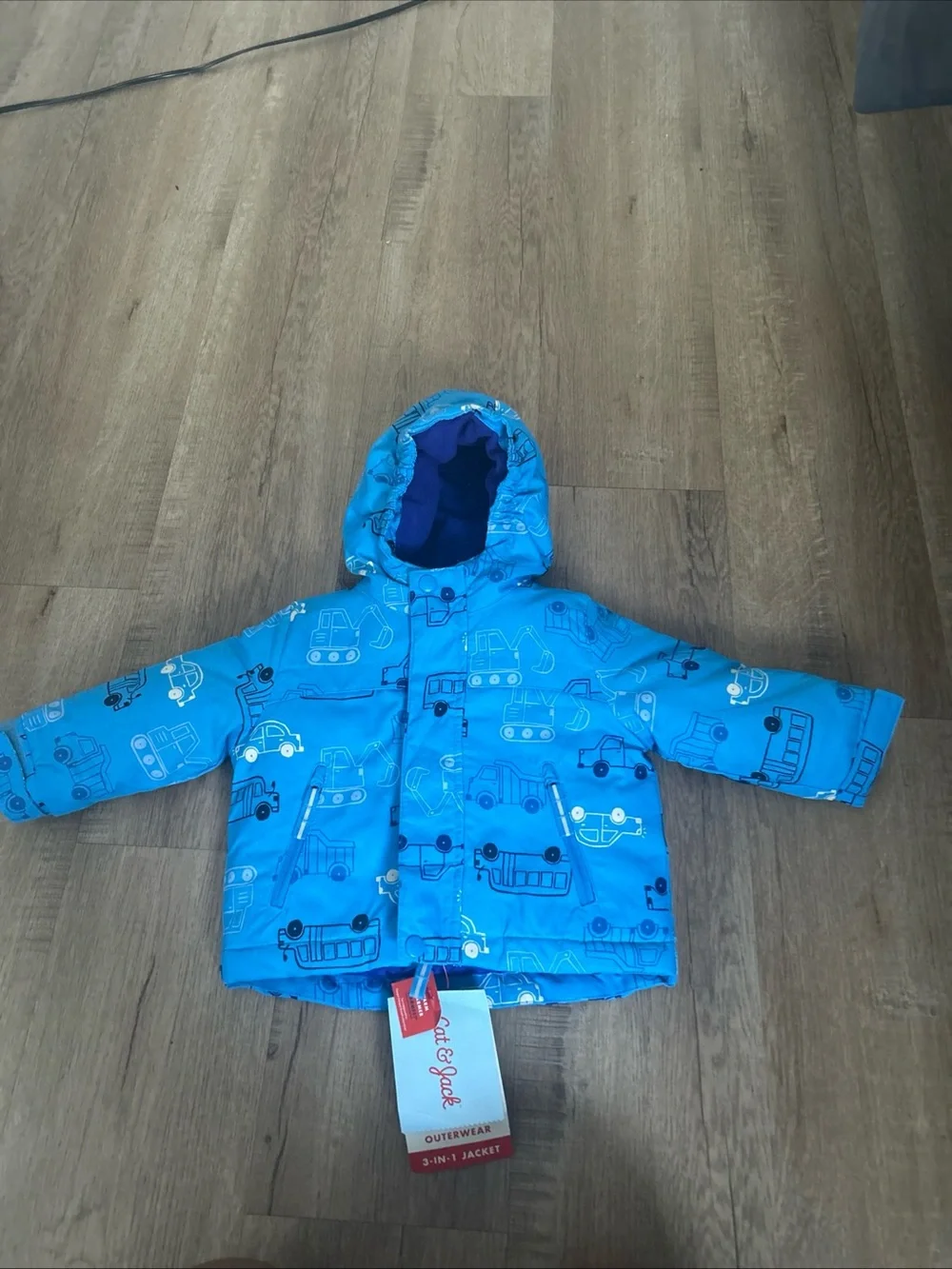 Cat & Jack Bright Blue Hooded Jacket with Vehicle Print
